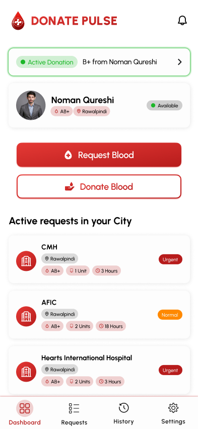 Donate Pulse dashboard showing an active donation